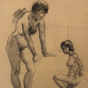 Untitled (two drawings of standing female nude, side view)