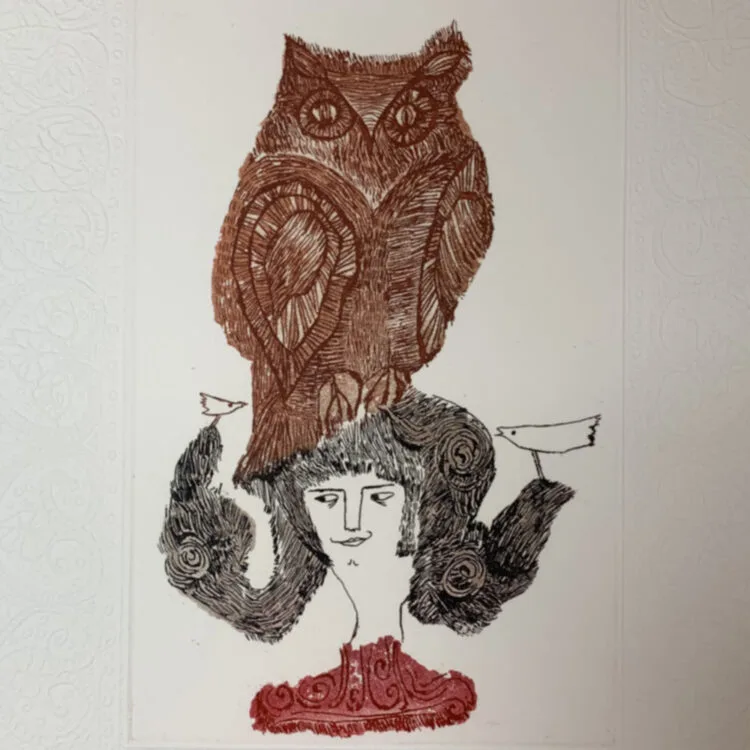 A Gallant Lady and Her Bird and Cat Friends
