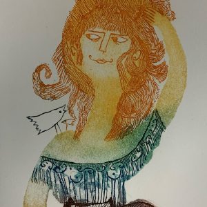 Untitled (A Gallant Lady and Her Bird and Cat Friends)