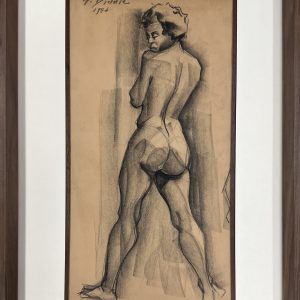 Untitled (drawing of standing female nude, rear view)