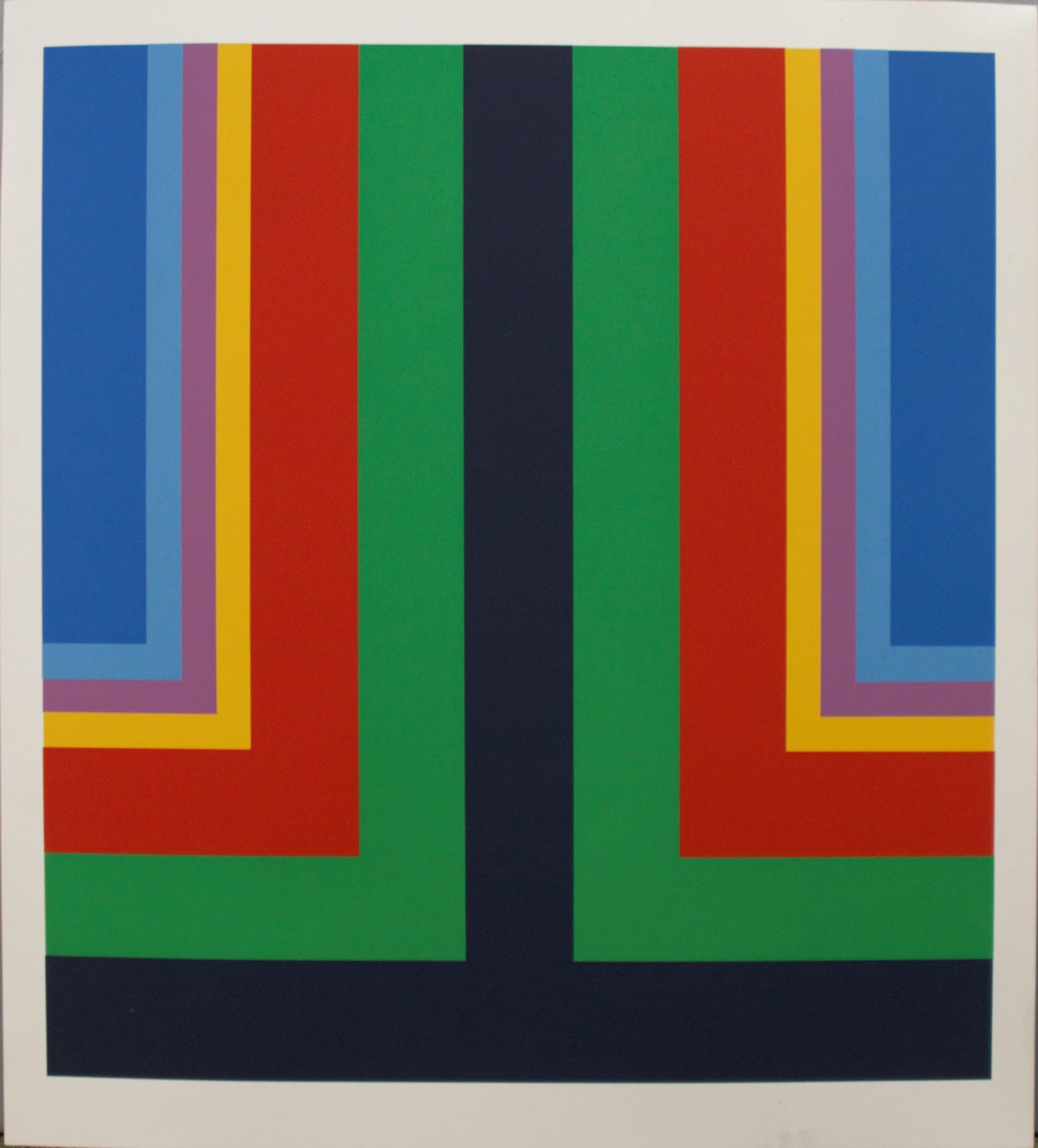 Untitled (T-Form Geometric Construction in blues, lavender, yellow, red, green, and black)